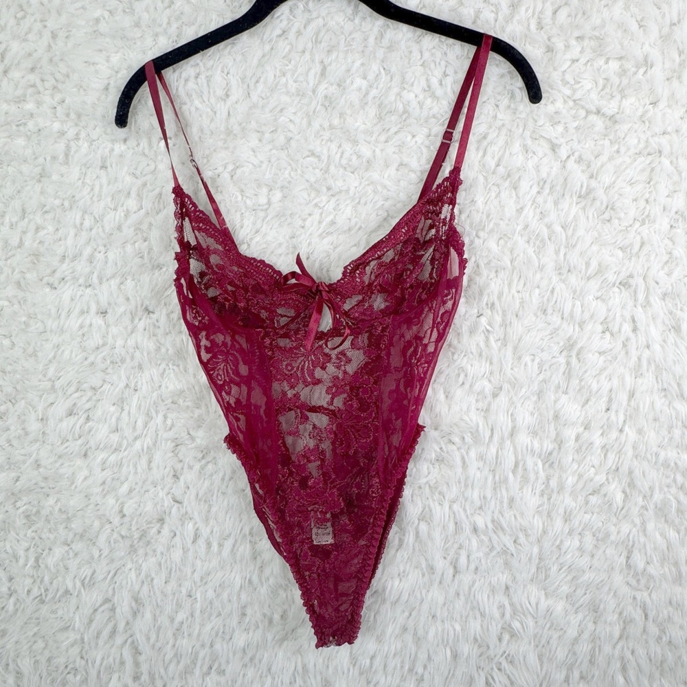 Andrea Kristoff for Escante Bodysuit Size M Burgundy Lace Coquette Romantic Goth
